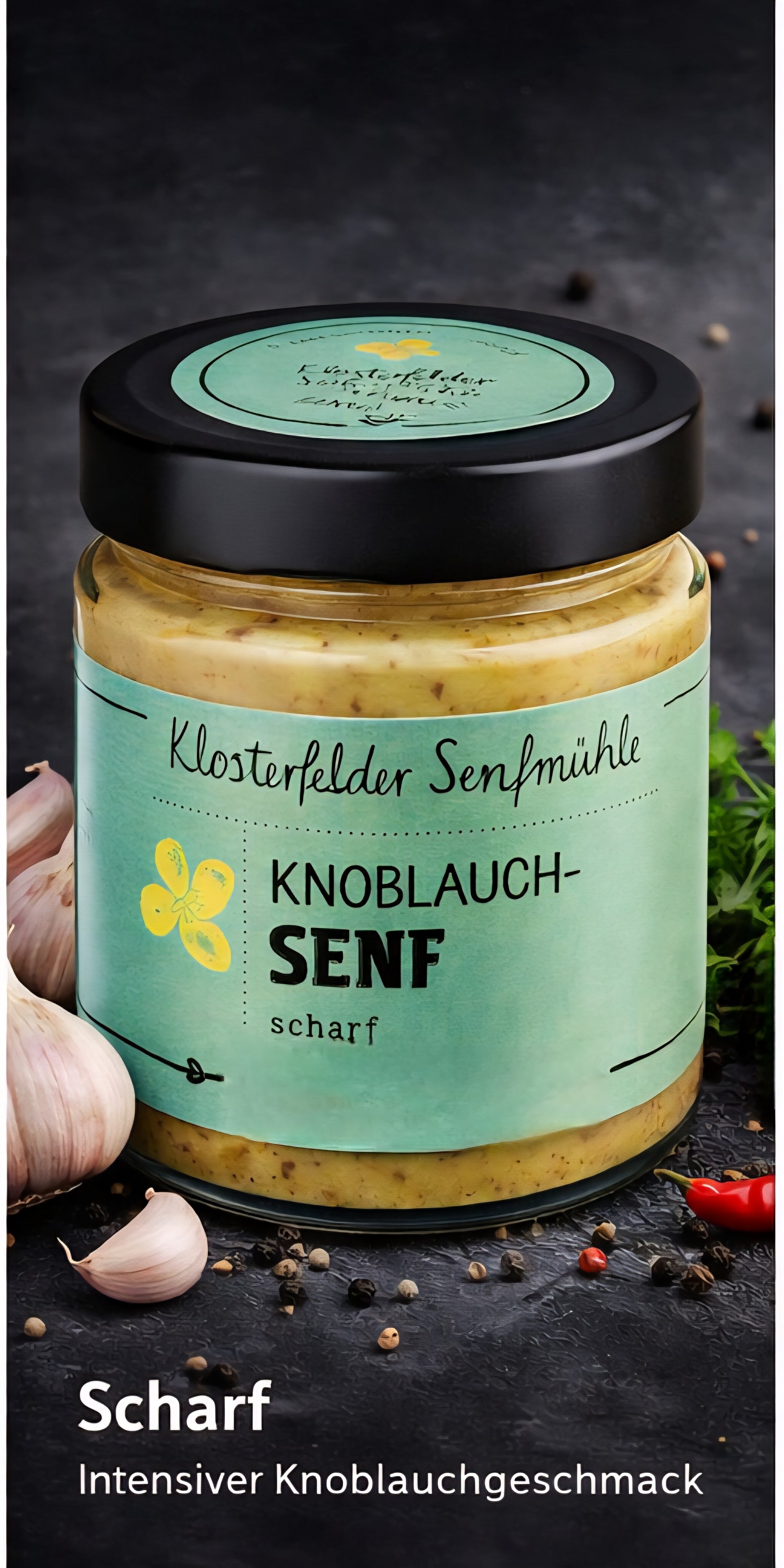 Hochwertiger Knoblauchsenf 190 ml scharf