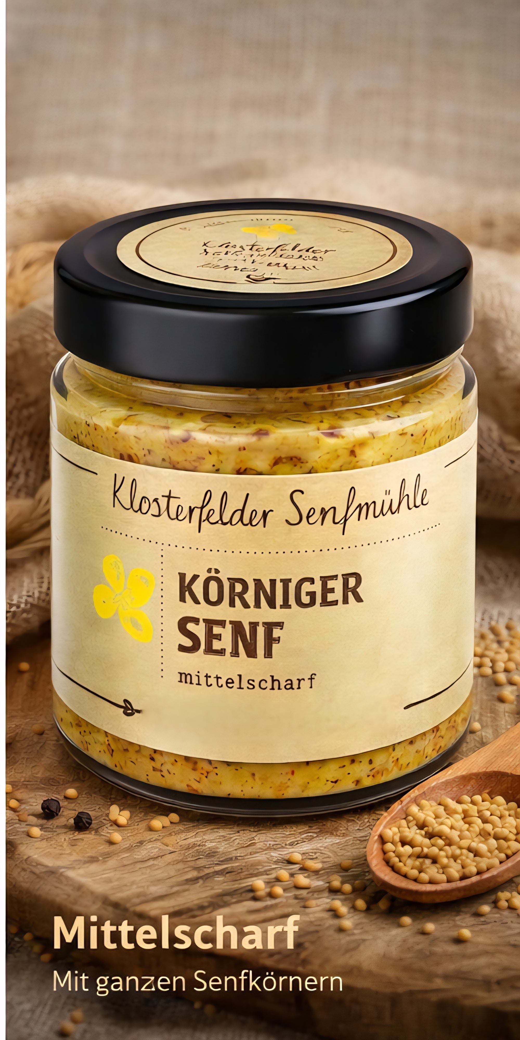 Hochwertiger Körniger Senf 190 ml  mittelscharf mit ganzen Senfkörnern