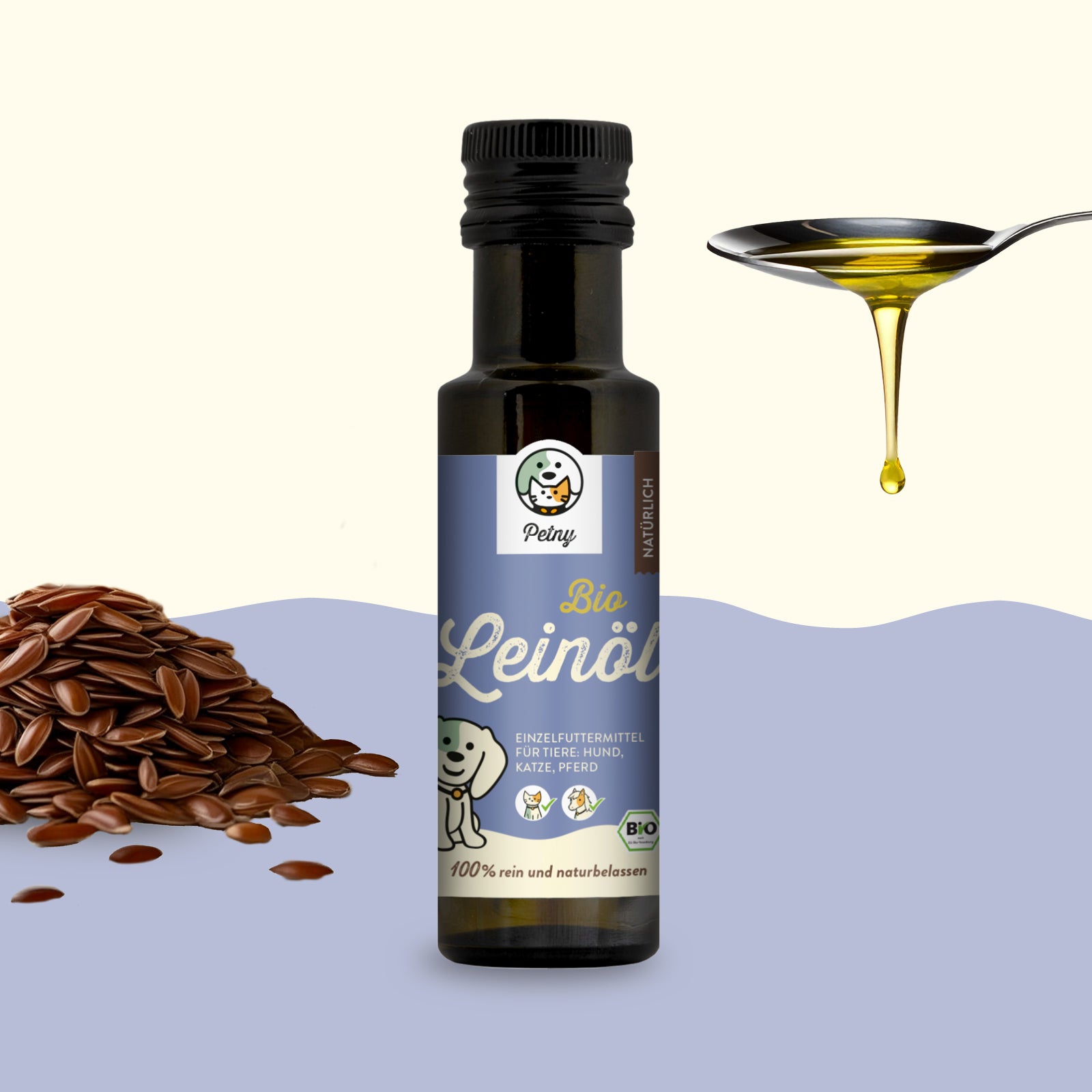 Petny Bio Leinöl 100 ml Ölwerk Kaltgepresstes Einzelfuttermittel für Hunde, Pferde & ausgewählte Anwendung bei Katzen